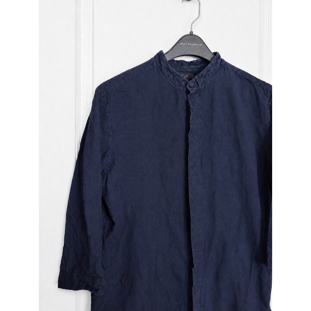 COS Navy Blue Cotton Tunic Shirt M Mandarin Collar Minimalist Scandi Lagenlook - Picture 4 of 10